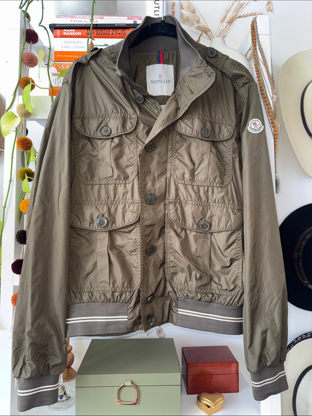 Moncler Kenya Giubbotto Field Jacket Khaki Taupe Nylon 4-Pocket Military